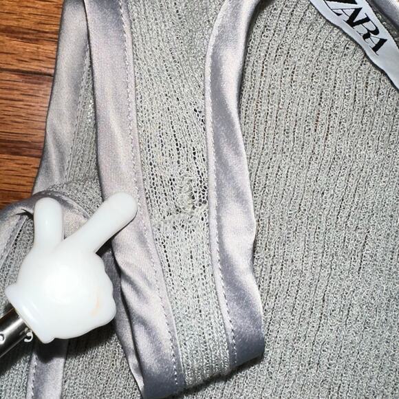 Zara Grey Scoop Neck Delicate Sheer Viscose Linen Mesh Knit Tank Top Size XS - Picture 14 of 15